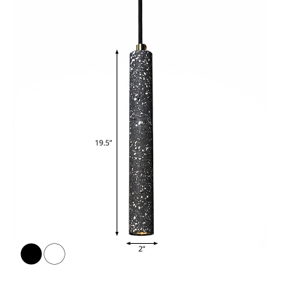 Slim Tube Snack Bar Pendant Lighting Modern Terrazzo Black/White LED Hanging Lamp, 10