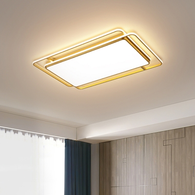 Square/Rectangular LED Ceiling Fixture Modern Acrylic Integrated LED Gold Flush Mounted Lamp in Warm/White/3 Color Light
