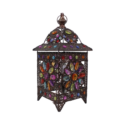 Square Stained Glass Table Lamp Bohemian Style 1-Light Guest Room Night Stand Light in Black