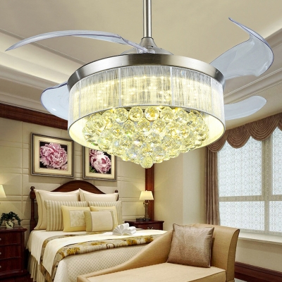 Tapered Living Room Ceiling Fan Light Crystal 19