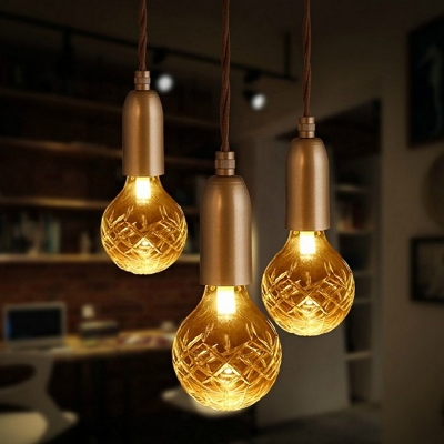 1-Head Guest Room Drop Pendant Postmodern Gold Hanging Light Kit with Bulb Clear Lattice Glass Shade
