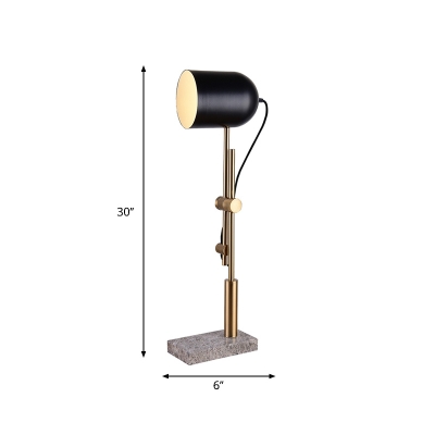 1-Light Office Task Lamp Postmodern Black-Gold Swing Arm Desk Light with Cloche Metal Shade