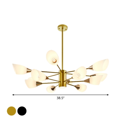 2-Layered Tulip Chandelier Postmodern Opal Glass 6/12/16-Light Living Room Ceiling Pendant in Black/Gold