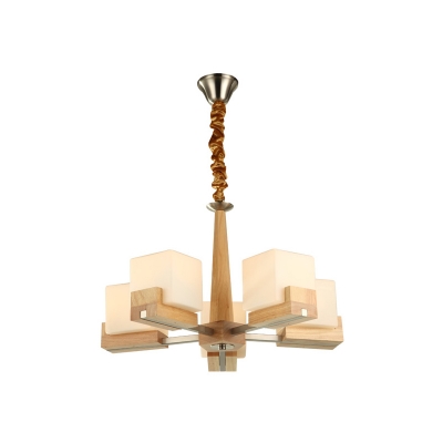 3/5/8-Head Kitchen Dinette Chandelier Nordic Wood Branched Suspension Lamp with Cube Acrylic Shade, Chain/Flushmount