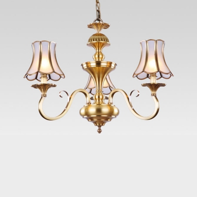 3/6/10 Lights Flared Chandelier Traditional Brass Frosted Glass Drop Lamp with Scalloped Trim
