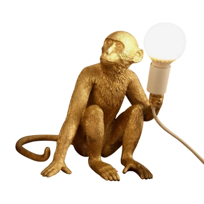 Artistic Jungle Monkey Mini Table Light Resin 1 Head Living Room Nightstand Lamp in Black/White/Gold