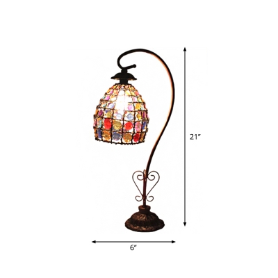 Beaded Bell Bedside Table Lamp Bohemia Stained Glass Single Copper Gooseneck Night Light with/without Fringe