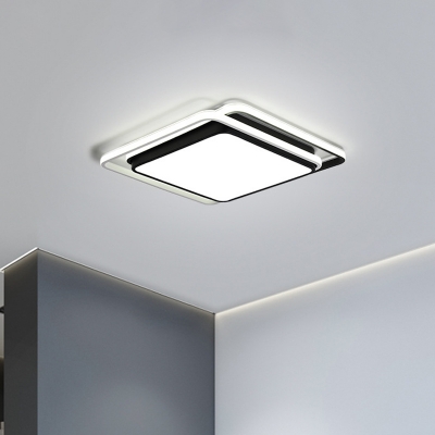 Bedroom LED Ceiling Light Modern Black/White Flush Mount Fixture with Square Acrylic Shade, Warm/White/3 Color Light