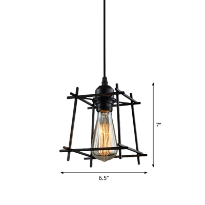 Black Trapezoid/Twist Hanging Light Rustic Iron 1 Bulb Dining Room Down Lighting Pendant