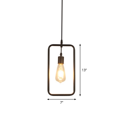 Black Triangle/Flower/Square Pendulum Light Loft Style Iron 1 Bulb Dining Room Down Lighting Pendant