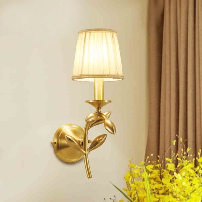 Branchlet Bedside Wall Mount Lamp Traditional Metal 1 Light Gold Wall Sconce with Pleated Shade