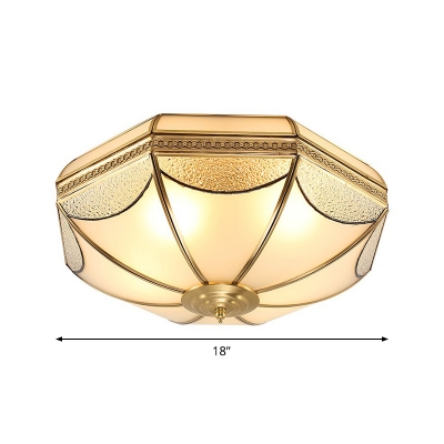 Brass Small/Medium/Large Dome Flushmount Vintage Textured and Frosted Glass 3/4/6 Bulbs Bedroom Ceiling Lamp