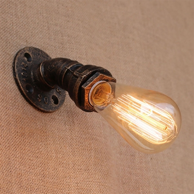 Bronze Finish Water Pipe Wall Light Industrial Style Metal Single-Bulb Wine Bar Wall Sconce Light