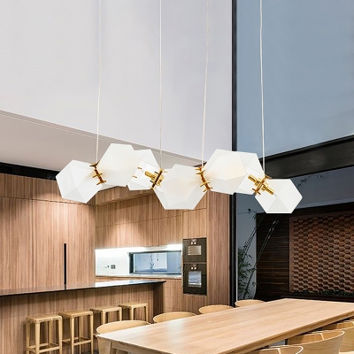 Creative Modern Gem Hanging Pendant White Glass 2/6/8 Heads Dining Room Island Lamp in Brass