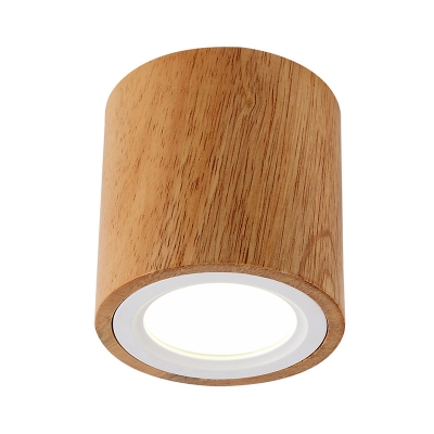 Cylinder/Square Foyer Flush Mount Light Wood Nordic Style LED Close to Ceiling Lamp, 4