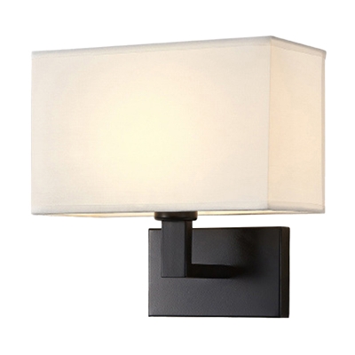 Fabric Cuboid Wall Lamp Contemporary 1 Bulb White/Beige/Brown Sconce Light with Black/Gold Right Angle Arm