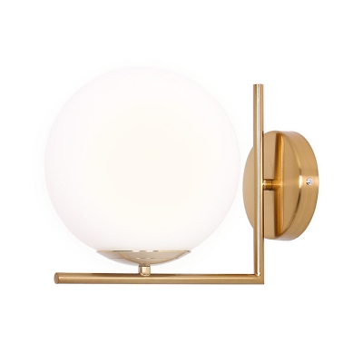 Gold Right Angled Arm Wall Lamp Postmodern 1 Bulb Milk Ball Glass Sconce Lighting in Warm/White Light
