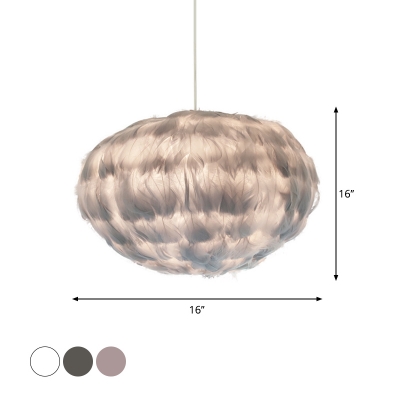 Grey/White/Pink Sphere Pendant Lighting Minimalistic 1 Light Feather Pendulum Light for Girls Room
