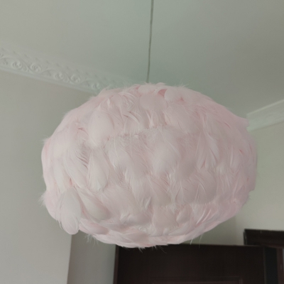 Grey/White/Pink Sphere Pendant Lighting Minimalistic 1 Light Feather Pendulum Light for Girls Room
