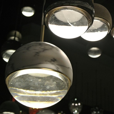 Living Room LED Pendulum Light Postmodern Black/White/Green Small Pendant Lamp with Ball/Flared Marble Shade