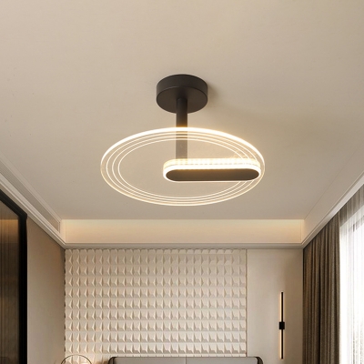 Minimalist Clock Design Ceiling Lamp Acrylic Bedroom LED Semi Mount Lighting in Black/Gold