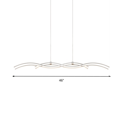 Minimalist Wavy Line Art Pendant Metal Dining Room LED Island Lamp in Silver, Warm/White Light