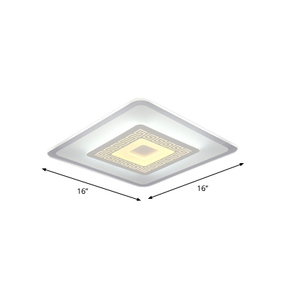 Minimalistic LED Flushmount Ceiling Lamp White Round/Square/Rectangle Patterned Flush Light with Acrylic Shade, Small/Large