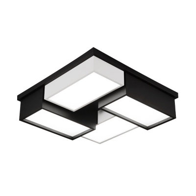 Modern Style LED Flush Mount Black and White 3D Square/Rectangle Block Ceiling Light with Acrylic Shade