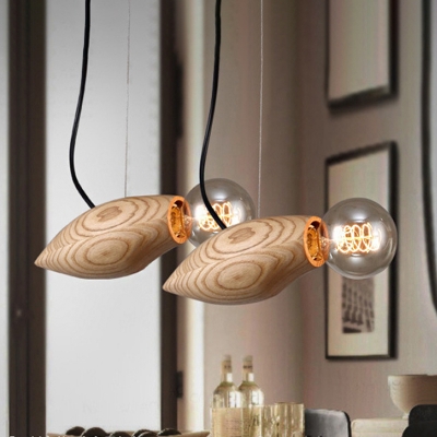 Novelty Asian Honeybee Shaped Pendant Wood 1 Head Kitchen Dinette Ceiling Hang Light in Brown