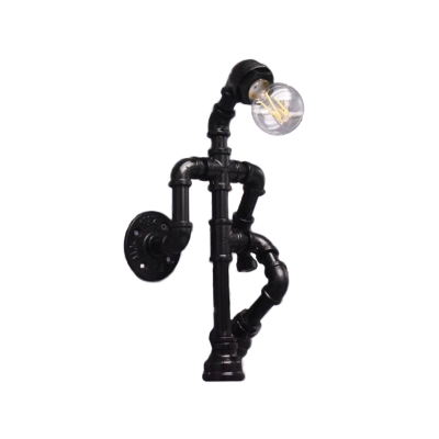 Pipe Man Boys Room Wall Light Industrial Iron 1 Head Black/Bronze/Copper Finish Wall Lamp Fixture