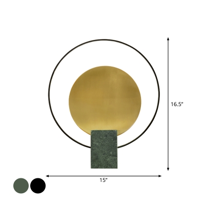 Post-Modern Circle Standing Table Lamp Marble 1 Light Living Room Night Light in Black/Green and Brass