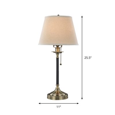 Postmodern Empire Shade Table Light Fabric 1-Light Living Room Nightstand Lamp in White with Pull Chain