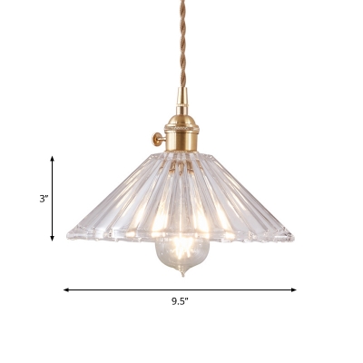 Ruffled/Scalloped/Bowl Pendant Lighting Postmodern Clear/Frosted Carved Glass 1 Light Gold Suspension Lamp for Bedside