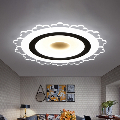 Simplicity LED Flush Ceiling Light White Sunflower Flushmount Recessed Lighting with Acrylic Shade, 8