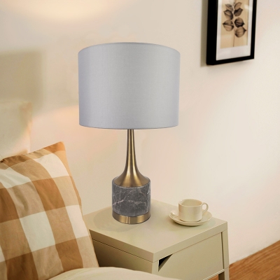 Single-Bulb Bedroom Table Lighting Modern Gold Night Lamp with Cylindrical Fabric Shade