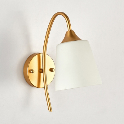 Single Gooseneck Wall Lamp Traditional Living Room Wall Light Sconce with Tapered/Tulip White Glass Shade in Gold