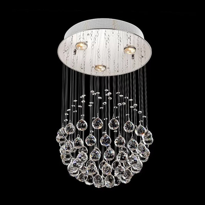Sphere Ceiling Flush Mount Light Modern Crystal Orb 3/5/14-Bulb Living Room Flush Light in Stainless Steel