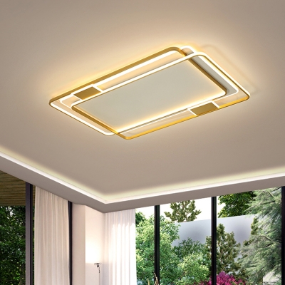 Stacked Square/Rectangle Flush Mount Lamp Modernism Metal Gold LED Ceiling Fixture in Warm/White Light