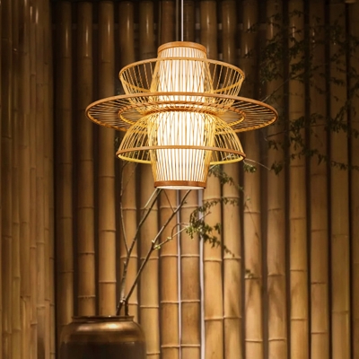 Symmetrical Pendant Light Fixture Asian Bamboo 1-Head 16