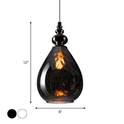 Teardrop Dining Room Pendulum Light Loft Style Clear/Amber Rippled/Smoke Glass 1 Head Black Hanging Lamp Kit
