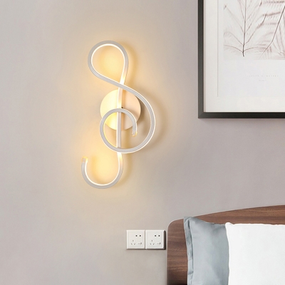 Wavy/Curved/Musical Note Wall Lamp Minimalist Aluminum Living Room LED Wall Mounted Light in Black/White