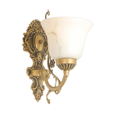 White Glass Bell Wall Light Fixture Traditional 1 Light Aisle Wall Mounted Lamp in Bronze