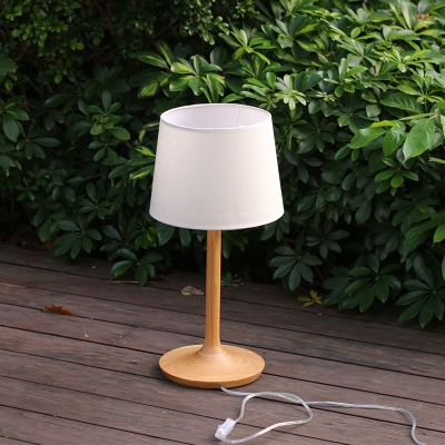 White Tapered Table Lamp Minimalistic 1 Light Fabric Night Light with Wood Rod Base