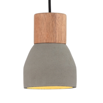 Wood and Grey Tapered Pendant Lamp Nordic 1 Head Cement Hanging Light Fixture over Table
