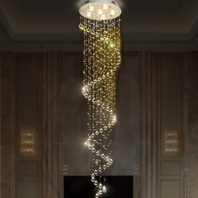 1/3/6-Light Crystal Flush Light Modern Stainless Steel Spiral Living Room Ceiling Mounted Lamp
