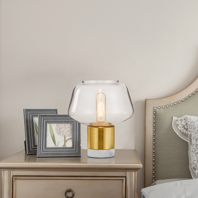 1-Light Bedside Night Light Postmodern Gold Table Lighting with Round/Horn/Schoolhouse Clear/White Glass Shade