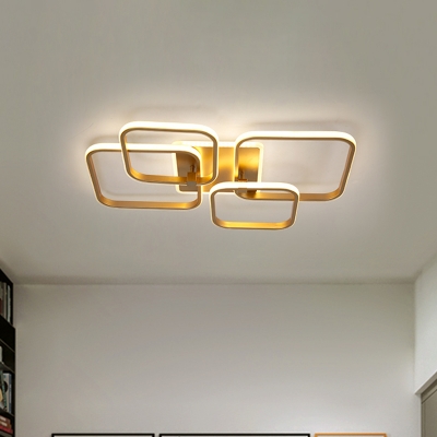 2/4-Head Modernist LED Semi Flush Light Gold Round/Square Close to Ceiling Lamp with Acrylic Shade for Living Room