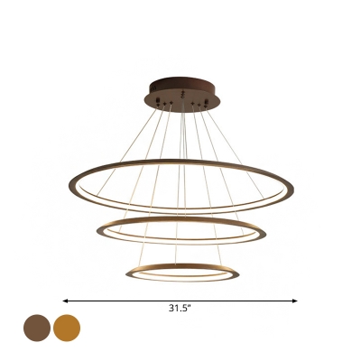 3/4 Tiers Ring Ceiling Chandelier Simple Acrylic Living Room LED Hanging Ceiling Light in Gold/Coffee