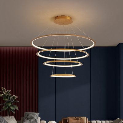 3/4 Tiers Ring Ceiling Chandelier Simple Acrylic Living Room LED Hanging Ceiling Light in Gold/Coffee