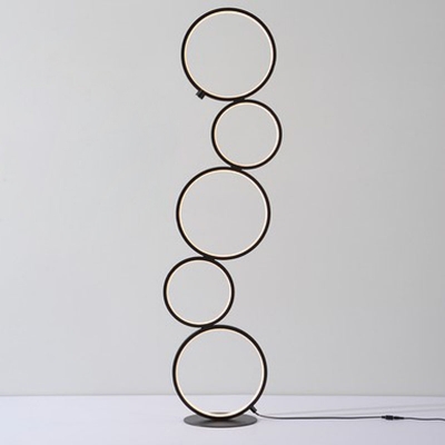 Black Stacked Rings Floor Lamp Contemporary LED Acrylic Standing Floor Light in Warm